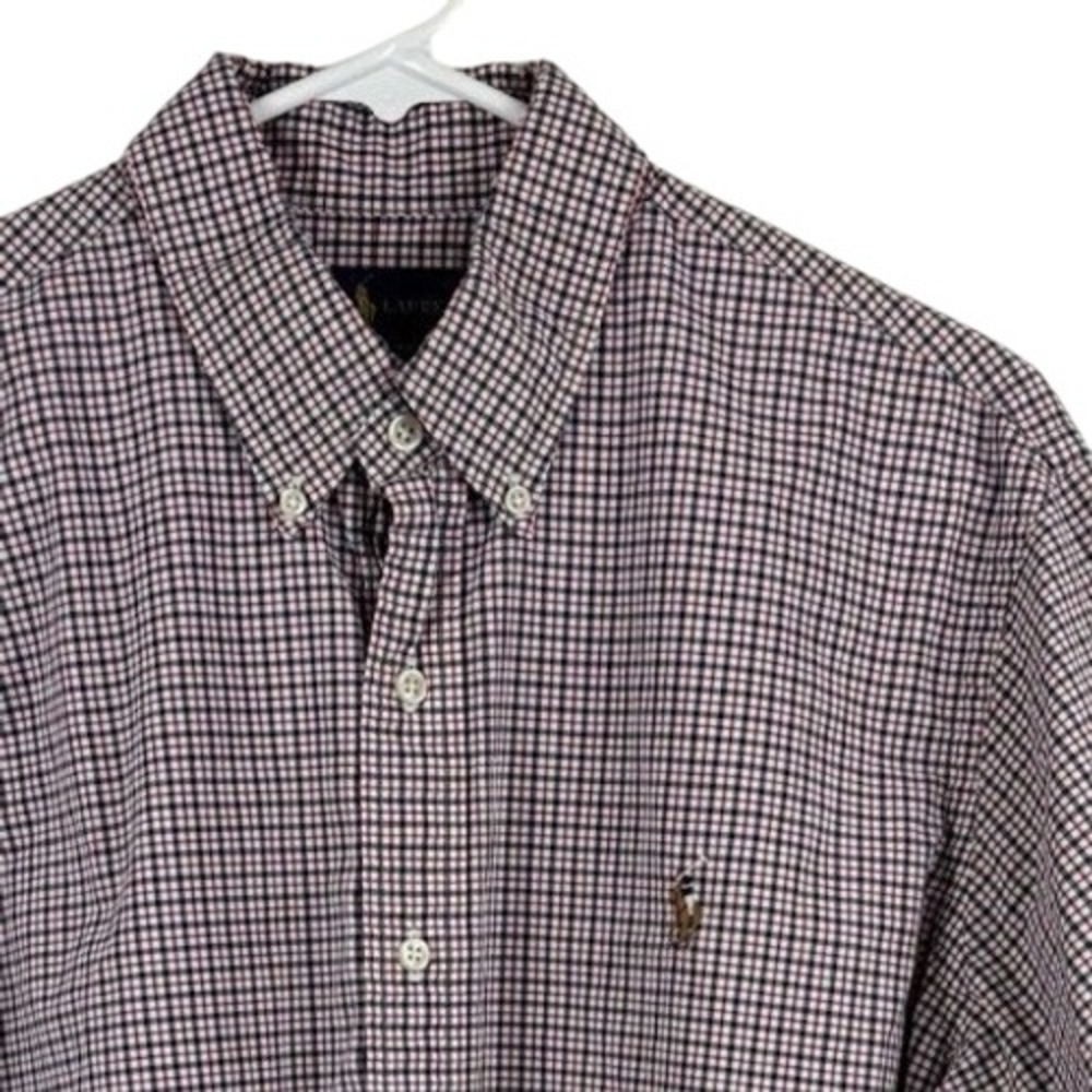 Polo Ralph Lauren Button Down Mens L Red Navy White Gingham Cotton Stretch Shirt